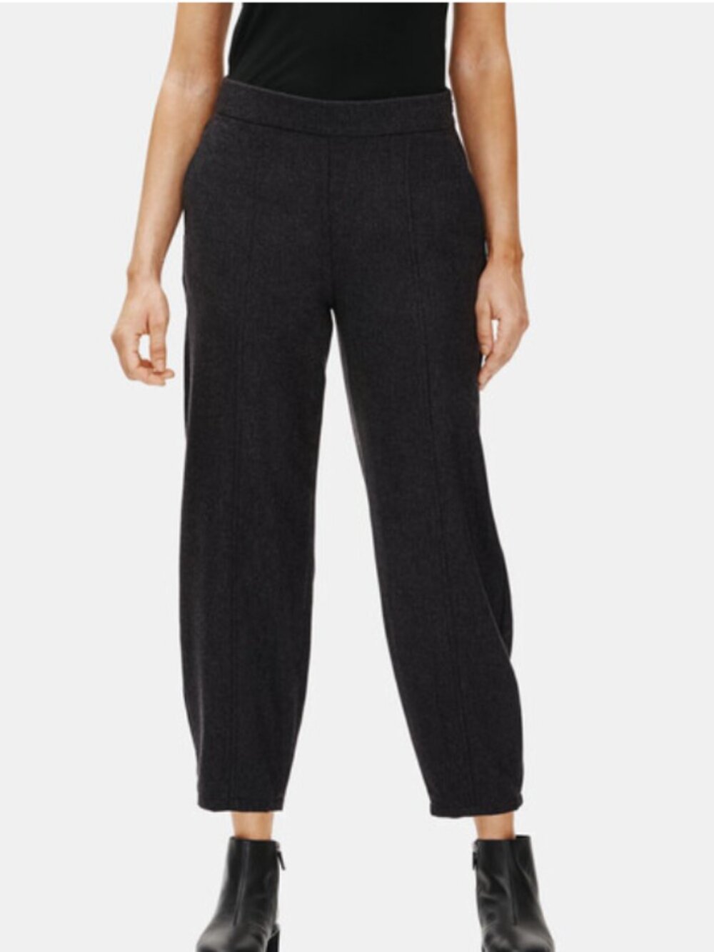 Eileen Fisher Women's Charcoal Gray Pleated Virgin Wool Ankle Lantern Pants Sz L